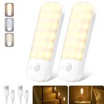 Ledronix Motion Sensor Lights Indoor, 2 Pack USB Rechargeable LED Night Light with 3 Modes, 3 Light Color, Stepless Dimmable, with Removable Magnet Sheet Stick-On Cupboard Lights Wardrobe Lights