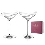 DIAMANTE Champagne or Prosecco Saucer Cocktail Glasses Pair - 'Soho' - Embellished with Swarovski Crystals - Gift Box of 2