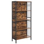 VASAGLE Bookcase, Office Storage Shelf, 4 Tiers for Books, Decorations, Stable Steel Frame, S-Shaped Hooks for Hanging, Living Room, Studio, Bedroom, Rustic Brown and Black LBC023B01