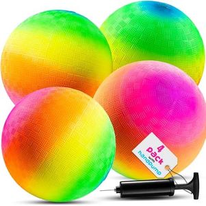 Bedwina Rainbow Playground Balls - 8.5Inch (Pack of 4) Rubber Bouncy Inflatable Balls for Kids and Adults, Indoor and Outdoor Games, Kickball, Dodgeball, Four Square, Dodge Ball, Handball