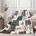 Woodland Animal Adventure Throw Blanket for Kids, 130 x 150 cm Cozy Watercolor Forest Animal Fluffy Blanket for Boys Girls Children Gift, Soft Jungle Safari Animal Flannel Throw Blanket for Bed Couch