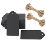 G2PLUS Kraft Paper Gift Tags - 100PCS Large Plain Gift Tags - 5x10CM Black Blank Labels with String for Presents, 300g/m²