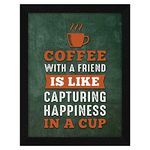 ArtX Paper Motivational Quote Coffee with A Friend Framed Wall Art Painting, Multicolor, Abstract, 10 X 13 Inches, Set of 1