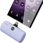 iWALK Small Portable Charger, 4800mAh 18W PD Fast Charging Power Bank with Built-in USB-C Connector, External Mini Battery Pack for Samsung Galaxy Z Flip, S24/S23, Android, iPhone 15/Pro/Max, Purple