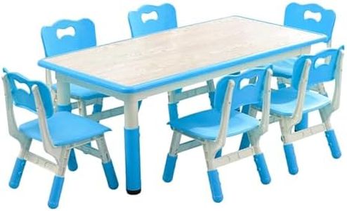 GAOMON Kids Table and 6 Chair Set,Height Adjustable Toddler Arts & Crafts Table and Chair Set for Ages 2-10,Max 300lbs Kids Activity Art Table for Classroom Daycares,Home