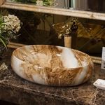 REMANENCE Wash Basin Countertop | Tabletop Ceramic Bathroom Sink | Wash Basin Over Counter | Ceramic Wash Basin (Marble White N Brown)