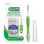 GUM Proxabrush® Go-Betweens® Reusable Interdental Cleaners, Antibacterial Bristles, Protective Travel Cap, 1414C, Green, Size 3, Narrow Tight, 8 Count