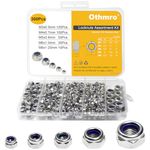 300pcs Locknuts Assortment Kit M3 M4 M5 M6 M8 Hex Nuts Set 304 Stainless Steel Metric Assorted Self-Locking Nylon Insert Right Hand External Hex Drive with Plastic Box