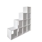 6 10 Cube White Bookcase Step Ladder Wooden Display Unit Shelving Storage Bookshelf Shelves (10 Ladder, No Basket)