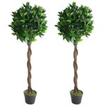 Leaf LEAF-7089-PAIR- Pair Stem Artificial Topiary Bay Laurel Ball Trees, Green Twist, 120cm (4ft)