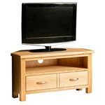 London Oak Corner TV Unit | 90 cm Solid Wood Light Oak Television Cabinet Stand Suitable for TVs up to 40 inches for Living Room or Bedroom, Fully Assembled