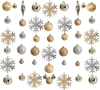 Nearly Natural Holiday Deluxe Shatterproof, 60 Count Christmas Tree Ornament Box Set, Re-Useable Container