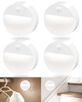 FLOWood Night Light with Motion Sensor, Pack of 4 Stair Lighting, LED Motion Sensor with Battery, Auto On/Off for Children's Room, Hallway, Stairs, Bedroom, Kitchen & Cupboard, Cool White