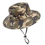 HilyBony Boys Camo Sun-Bucket-Hat Summer Outdoor Safari Fishing-Hat Boonie-Cap for Big Kids 5-15Yrs (54cm/Fit for 5-9 Years Old, Camo)