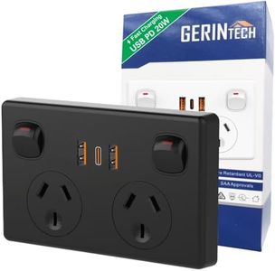 Gerintech Power Point with USB C PD 20W, Double Powerpoint Power Outlet 240V, 10A (Black, 20WPD)