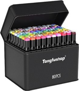 Tongfushop Marcatore 80 Colori, Pennarelli Doppia Punta Impermeabile, Pennarelli ad Alcool con Base e Borsa Nera per il Trasporto, Pennarelli Professionali da Disegno per Studenti, Fumettisti