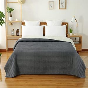 WOLTU Colcha para Cama Colcha Manta Multiuso Edredón de Patchwork, diseño Reversible a Cuadros, edredón Acolchado y Cama Doble 220x240 cm Gris Oscuro + Crema BWP5005gr2