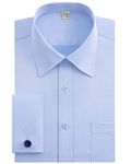 J.VER Men's Blue Formal Shirt Double Cuff Long Sleeve Cufflinks Dress Shirt Work Business Cotton 17 Neck 32-33 Sleeve