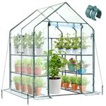 Ohuhu Walk-in Greenhouse, 3 Tiers 12 Shelves Heavy Duty Plastic Grow House, Portable Outdoor Plant Greenhouse with Ground Pegs & Windproof Ropes for Garden Backyard, 145x145x195 cm (Clear)