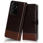 FLIPPED Vegan Leather Flip Case Back Cover for Samsung Galaxy S23 Ultra 5G (Flexible, Shock Proof | Hand Stitched Leather Finish | Card Pockets Wallet & Stand | Coffee with Brown)