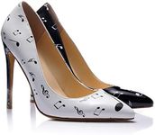 Womens High Stiletto Heels Pumps Rinestone Crystal Green Peacock Printed Closed Toe Sexy Shoes, Black White Note, 9