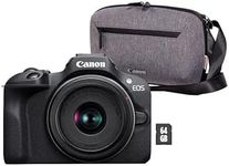 Canon EOS R100 Mirrorless Camera + RF-S 18-45mm F4.5-6.3 IS STM Lens - 24.1MP, 4K Video | Dual Pixel CMOS Auto Focus | Wi-Fi & Bluetooth | Easy-To-Use | Includes a Camera Bag + 64GB SD Card