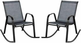 Costway Patio Rocking Chair Set of 2, Outdoor Ergonomic Rockers w/Breathable Fabric Seat, Gentle Rocking Function, Sturdy Metal Rocker Lounge for Front Porch, Backyard, Garden (Black)