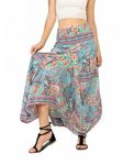 KE KANHA EXPORTS Women's Maxi Wraparound Lehanga Style Full Flared Printed Skirts for Women's/Girls/Ladies Skirt Wrap Around Women’s Free Size Long Women/Girls/Ladies (Turquoise Green 1418)