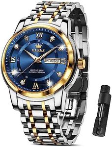 OLEVS Men's Watch Gold and Blue Mens Watches Luxury Dress Watches for Men Classic Two Tone Male Wrist Analog Quartz Watch Man Waterproof Stainless Steel Reloj para Hombre