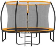 SONGMICS Trampoline Ø 366 cm, Garden Trampoline for Children with Safety Net, Curved Bars 180 cm High, Ladder, Steel Frame, TÜV Rhineland GS Certified Black/Orange STR122O01