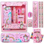 Cute Unicorn Stationery Kit Set for Girls 6 in 1 Cartoon School Items for Kids Pencil Box | Colour Set | Pencil | Eraser. Scale and Sharpener Birthday Return Gifts for Children | Pink