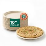 ECO SOUL | Disposable Bagasse Plates | 10 inch - Pack of 25 | Eco-Friendly Disposable Plates Big Size for Weddings & Parties | Non-Toxic, Microwave Safe, Leak-Resistant