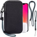 Phone Sock, Universal Shock & Impact Resistant Neoprene Phone Pouch with Carabiner and Lanyard Strap Phone Sleeve Case for Hiking & Travelling Phone Bag Fits Phones up to 7 Inches, Black