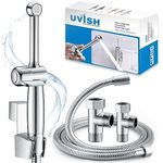 Handheld Bidet Sprayer for Toilet UK Brass Bidet Spray, Uvish 7.9" Bidet Attachment with Hose for Toilet Personal Hygiene Muslim Shower Shattaf with Adjustable Pressure G1/2" & G3/8" T-Valve, Chrome