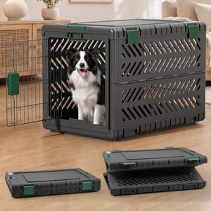 36" L Travel Dog Crate -Collapsible Dog Crate for Medium/Small Dogs, No Tools Required with Space Saving Design,Portable Foldable Dog Carrier with 2 Smooth Wheels,Handles for Easy Moving,Dark Grey