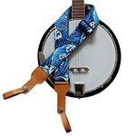 MUSIC FIRST Original Design, 2 inch width (5cm), “Tsunami Waves” Soft Cotton & Genuine Leather Delux Banjo Strap, With 2 pieces of MUSIC FIRST Leather Strap Locker. (Tsunami Waves)