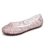 OMGard Womens Jelly Sandals, White Jelly Shoes Glitter Flats for Women Size 9, Slip On Summer Ballet Flat Transparent Layered Lines Bird Nest Soft Hollow Out Loafers, Pink, 10-10.5