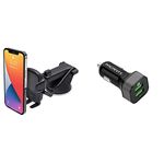 iOttie Easy One Touch 5 Dashboard & Windshield Universal Car Mount Phone Holder Desk Stand & ARCANITE Premium USB Car Charger, Dual Port Quick Charge 3.0, 36W, 6A