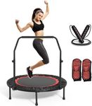 40" Fitness Mini Trampolines, MUVKQC Foldable Trampoline with Adjustable Foam Handle, Stable & Quiet Exercise Workout Rebounder Trampolines for Kids Adults Indoor/Garden Workout, Max Load 300KG