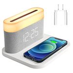 COLSUR Digital Alarm Clock with LED Night Light Wireless Charging 15W Max Touch Bedside Lamp with 5-100% Adjustable Brightness,12/24Hr,Snooze,QI Wireless Charger,Bedroom,Livingroom