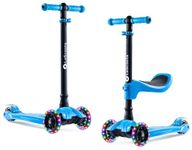 LaScoota 2-in-1 Kids Kick Scooter, Adjustable Height Handlebars and Removable Seat, 3 LED Lighted Wheels and Anti-Slip Deck, for Boys & Girls Aged 3-12 and up to 100 Lbs (Blue)