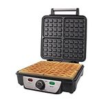 Quest 35940 Four Slice Deep Fill Waffle Maker / Non-Stick Hot Plates / Adjustable Temperature / Stainless Steel with Cool Touch Handle / 1100W