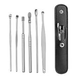 KFRS Ear Wax Removal Kit, 6 Pcs Stainless Steel Ear Spoon Ear Wax Cleaner,Reusable Ear Wax Remover Set With Leather Storage Case for Personal and Home Use Ear Cleaner Tools (black)