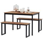 DlandHome 3-Piece Dining Table Set for 4 People,Soho Dining Table and Chairs Set,Rectangular Space-Saving Dinner Table with Two Benches for Kitchen,Brown DCA-CZJYB-yzld01