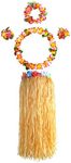 KEYIDO® Hawaiian Garlands Hula Grass Skirt Set for Adults, Includes Hawaiian Flower Necklace Bracelets Headband and 80 cm Grass Skirt, Tropical Luau Beach Hawaiian Fancy Dress Party Pack