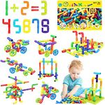 STEM Pipe Tube Building Blocks Set Toy for 3 4 5 6 7 Age Girls Boys Creative Tube Locks Construction Set Toy with Wheels Base-Plate Kids Educational Preschool Learning Toys 175 Pieces