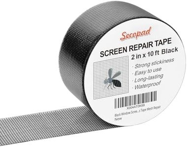 Secopad Black Window Screen Repair Tape, 2IN X 10FT (120IN) Screen Repair Kit for Windows or Doors, Strong Adhesive Screen Patch Fiberglass Tape Mesh Repair