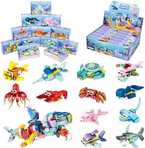 Ulikey Cadeau Anniversaire Enfants Invites, Pack 12 Jeux de Briques de Construction, Jeux Fête Anniversaire Enfants, Petit Cadeaux Invités Enfant Anniversaire, Mini Bloc de Construction (Requins)