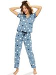 LOTIK Women's Cotton Sky Blue Heart & Gola Printed Shirt & Payjama Nightwear Set