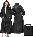 SOPPY Rain Coats for Women, Women's Long Waterproof Raincoat Lightweight Hooded Rain Jacket for Women Hiking Travel Outdoor, Black, Large (SP009)